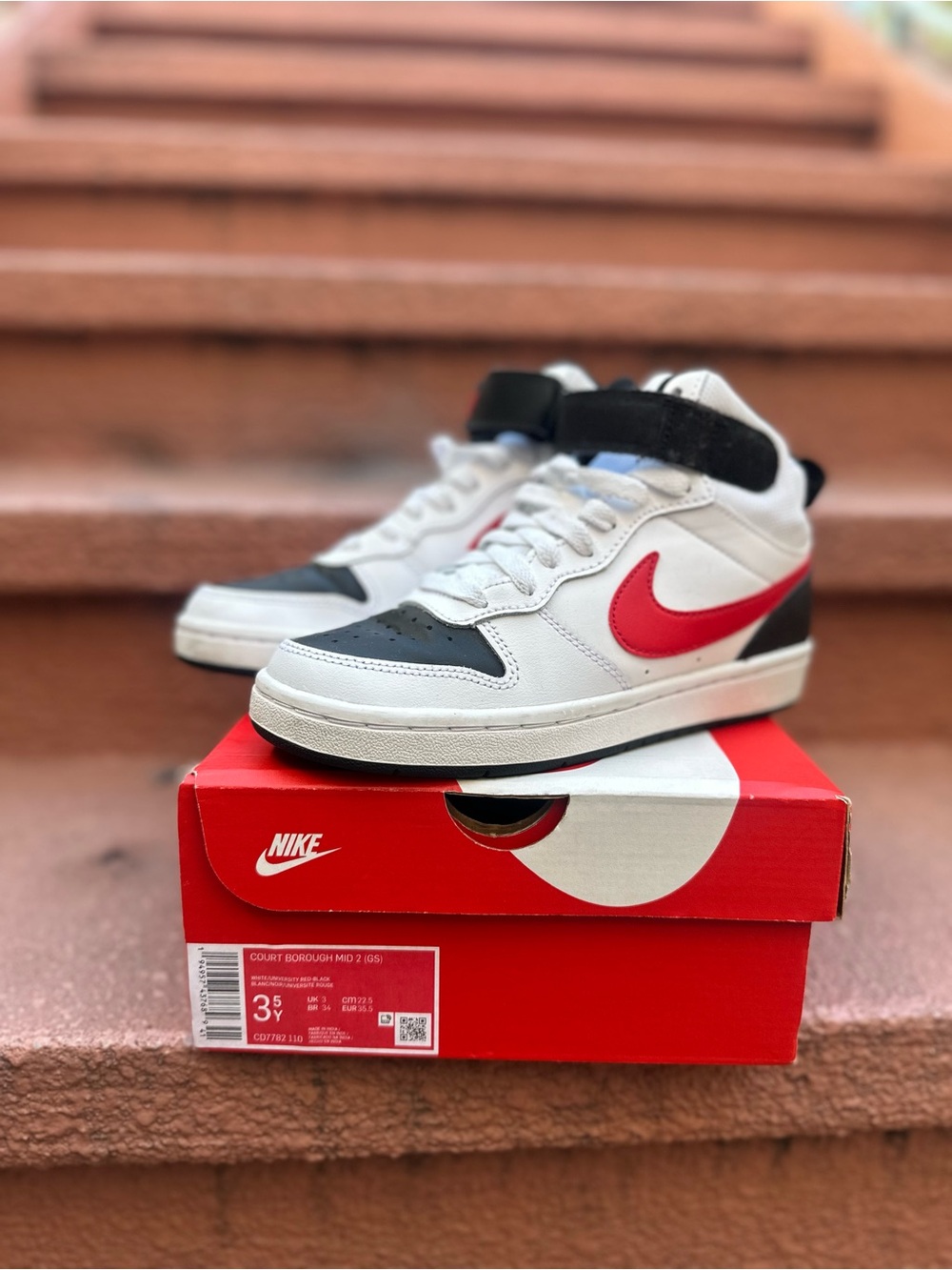 Nike Kids White, Black & Red Mid-Top Sneakers